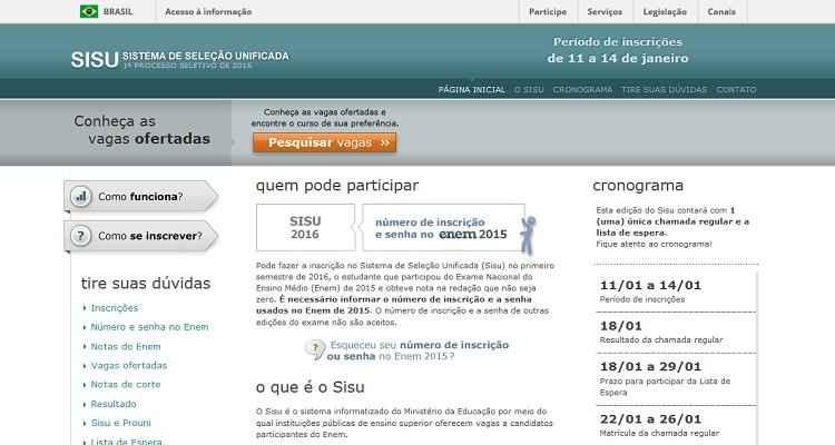 Sisu.mec.gov.br/Reprodução Sisu.mec.gov.br/Reprodução