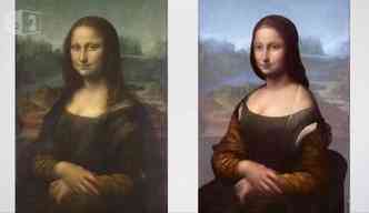  esquerda temos o conhecido quadro de Monalisa e,  direta, a suposta mulher que est 'oculta' na mais famosa obra de Leonardo Da Vinci(foto: BBC/Reproduo)