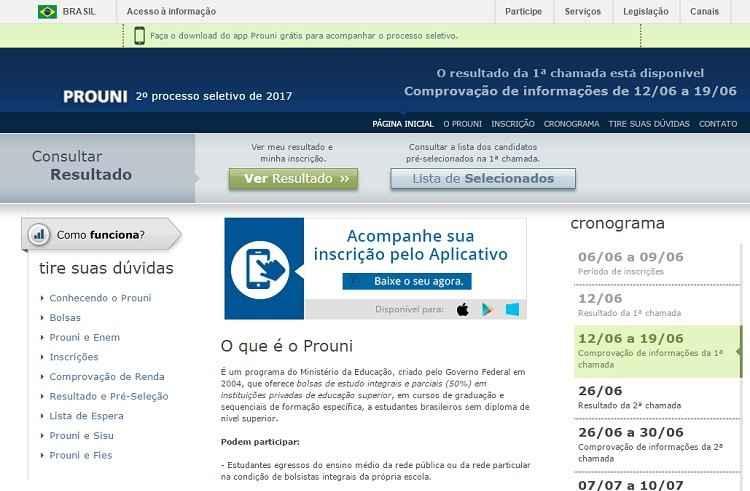 Siteprouni.mec.gov.br/Reprodução Siteprouni.mec.gov.br/Reprodução