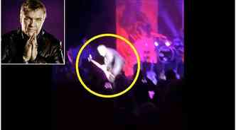 O cantor americano Meat Loaf (detalhe) estava se apresentando no Canad quando passou mal e acabou desmaiando no palco(foto: Facebook/MeatLoaf/Reproduo e YouTube/Reproduo)
