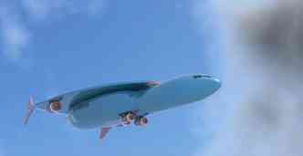 A simulao em 3D do site PatentYogi mostra como deve ficar o novo avio supersnico patenteado pela francesa Airbus, e que chega a uma velocidade 4,5 vezes maior que a do som(foto: YouTube/Reproduo)