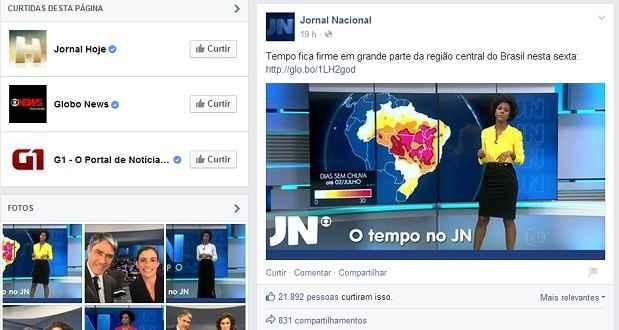 Facebook.com/JornalNacional/Reprodução Facebook.com/JornalNacional/Reprodução