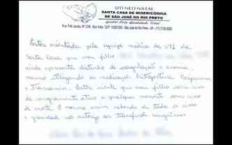 Maria Eleni da Silva, que  testemunha de Jeov, assinou uma carta em que no autorizava a transfuso de sangue para seu filho recm-nascido, que corria o risco de morrer(foto: Santa casa de Misericrdia de So Jos do Rio Preto/Reproduo)