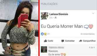 No dia 23 de novembro, a jovem Larissa Dionsio pediu para morrer em texto publicado no Facebook e, duas horas depois, acabou falecendo num acidente de moto(foto: Facebook/Larissa Dionisio/Reproduo)
