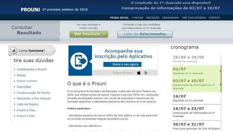 Siteprouni.mec.gov.br/Reprodução Siteprouni.mec.gov.br/Reprodução