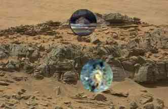 Detalhes mostram os 'estranhos objetos' localizados por internautas em imagem da superfcie de Marte, divulgada pela Nasa(foto: Nasa/Divulgao)
