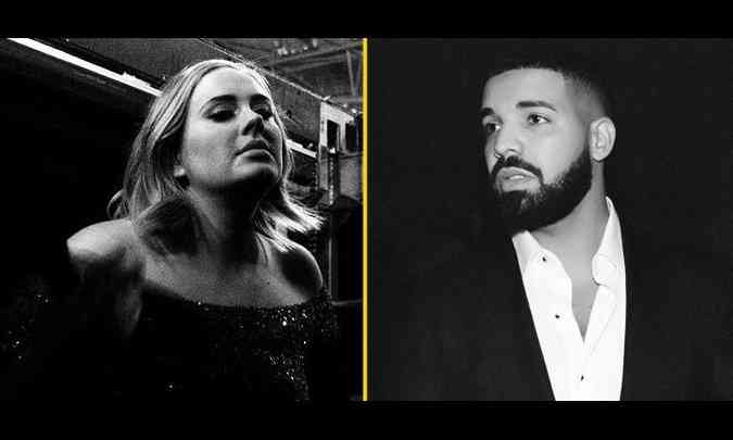 De acordo com o site americano TMZ, os cantores Adele e Drake passaram a noite do ltimo (17) se divertindo juntos na cidade de Los Angeles(foto: Instagram/adele/Reproduo e Instagram/champagnepapi/Reproduo)
